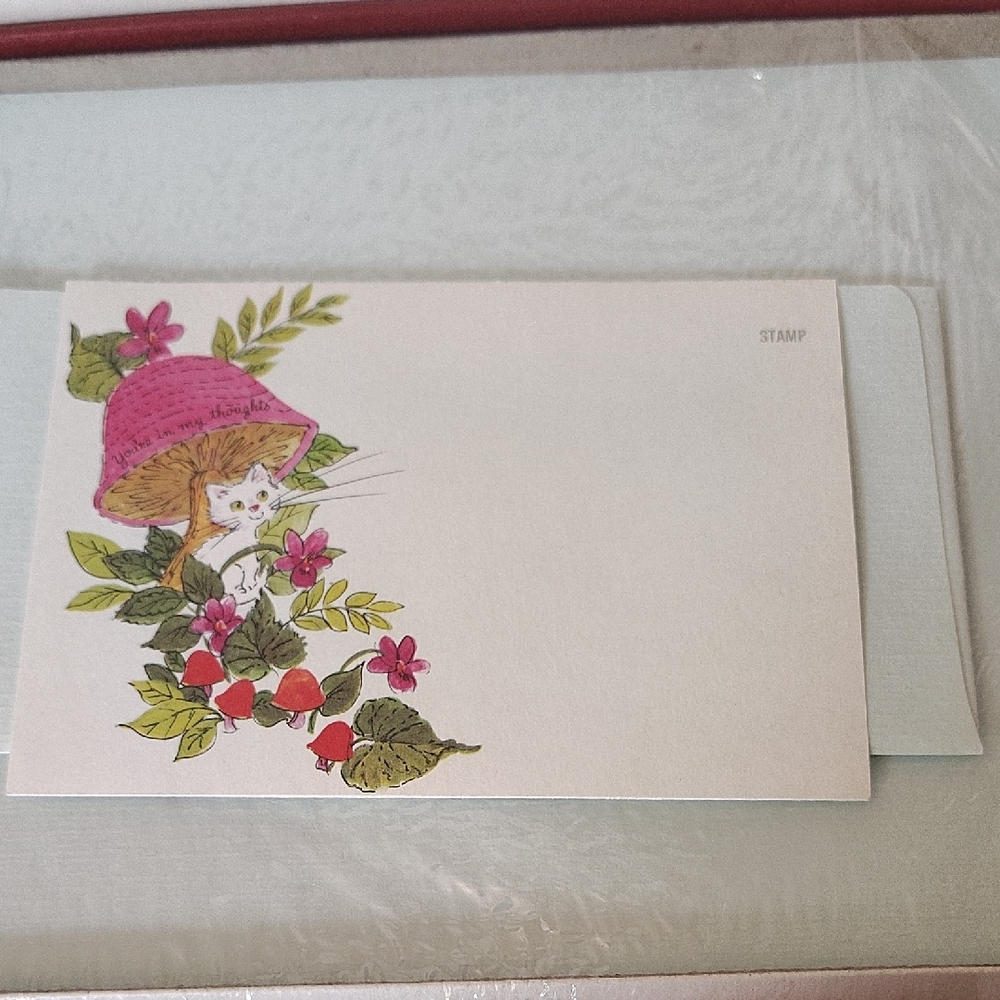 Vintage All In One Stationery Set with Mushroom and Kitten Design - Picture 2 of 16